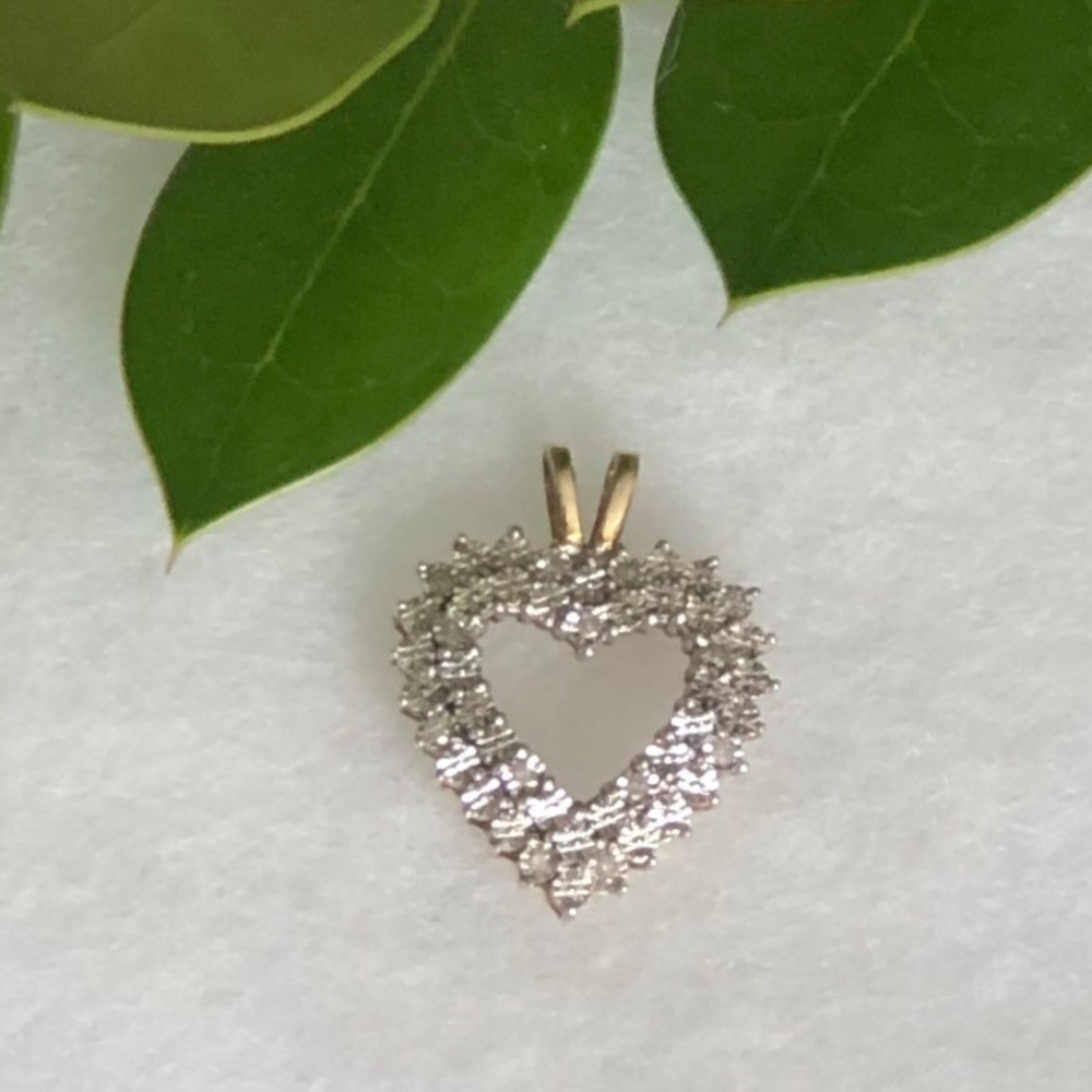925 SS and 10k Yellow Gold Overlay Diamond Heart Pendant